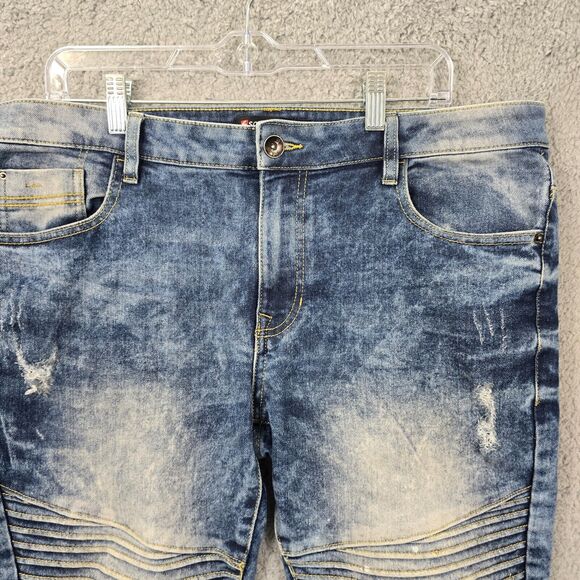 Southpole Men's Moto Skinny Jeans Blue Distressed Acid Wash Size 36x32 - Picture 3 of 16